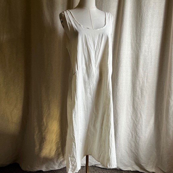 Vintage Dresses & Skirts - Vintage 1930s 1940s White Cotton Prairie Slip Dress Minimalist Nightgown M/L